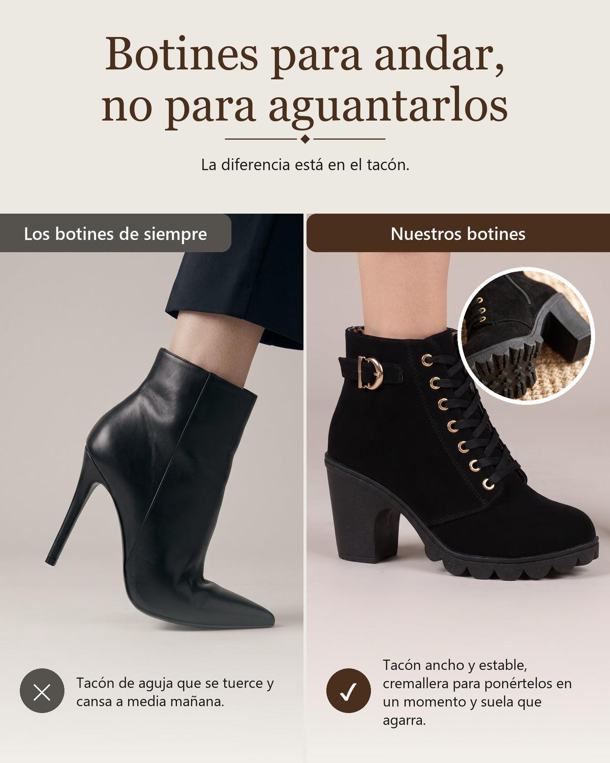 Nieves | Botines forrados de tacón ancho con cordones