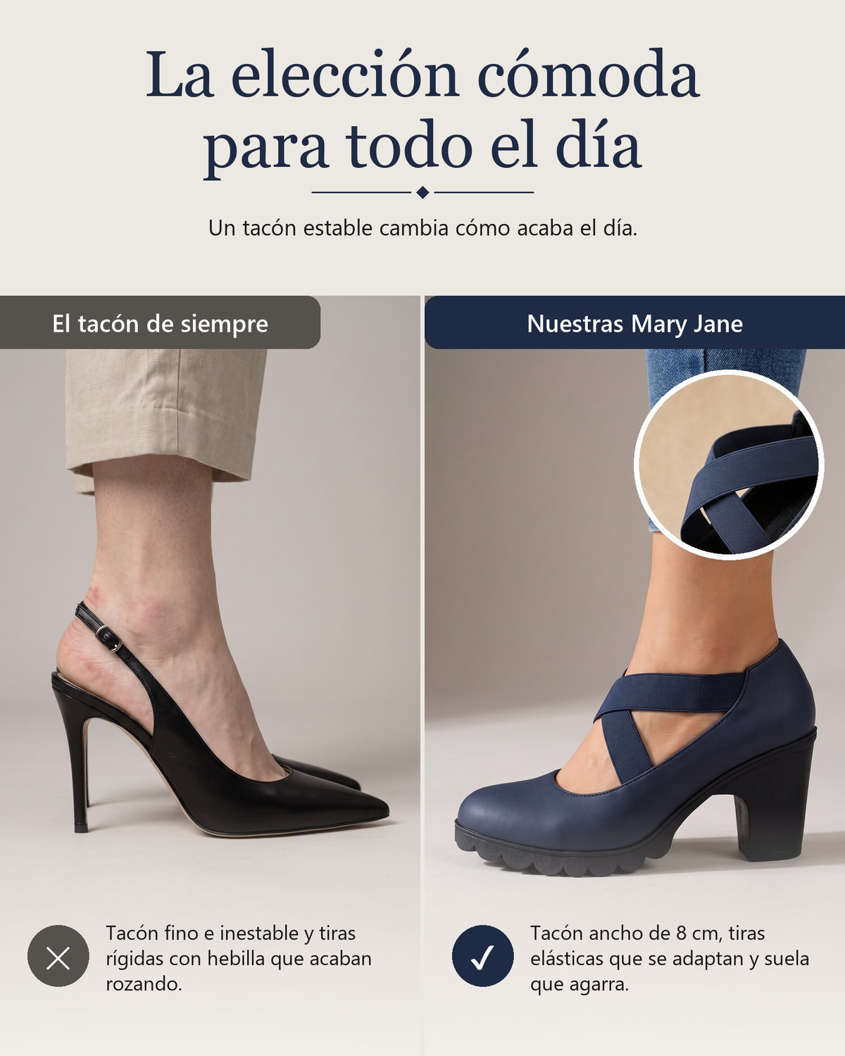 Amelia | Zapatos Mary Jane de tacón ancho con tiras elásticas