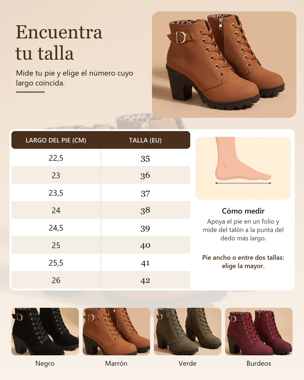 Nieves | Botines forrados de tacón ancho con cordones