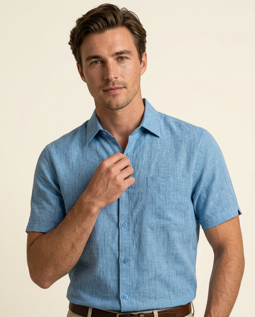 Adrián | Camisa manga corta de algodón y lino