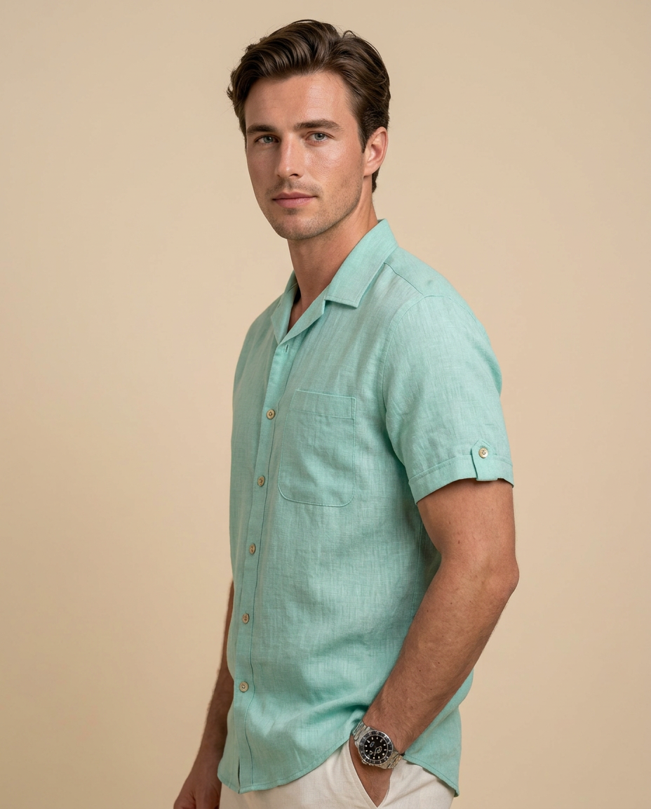 Adrián | Camisa manga corta de algodón y lino