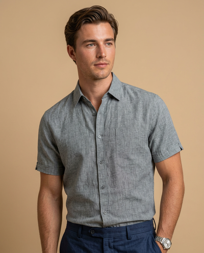 Adrián | Camisa manga corta de algodón y lino