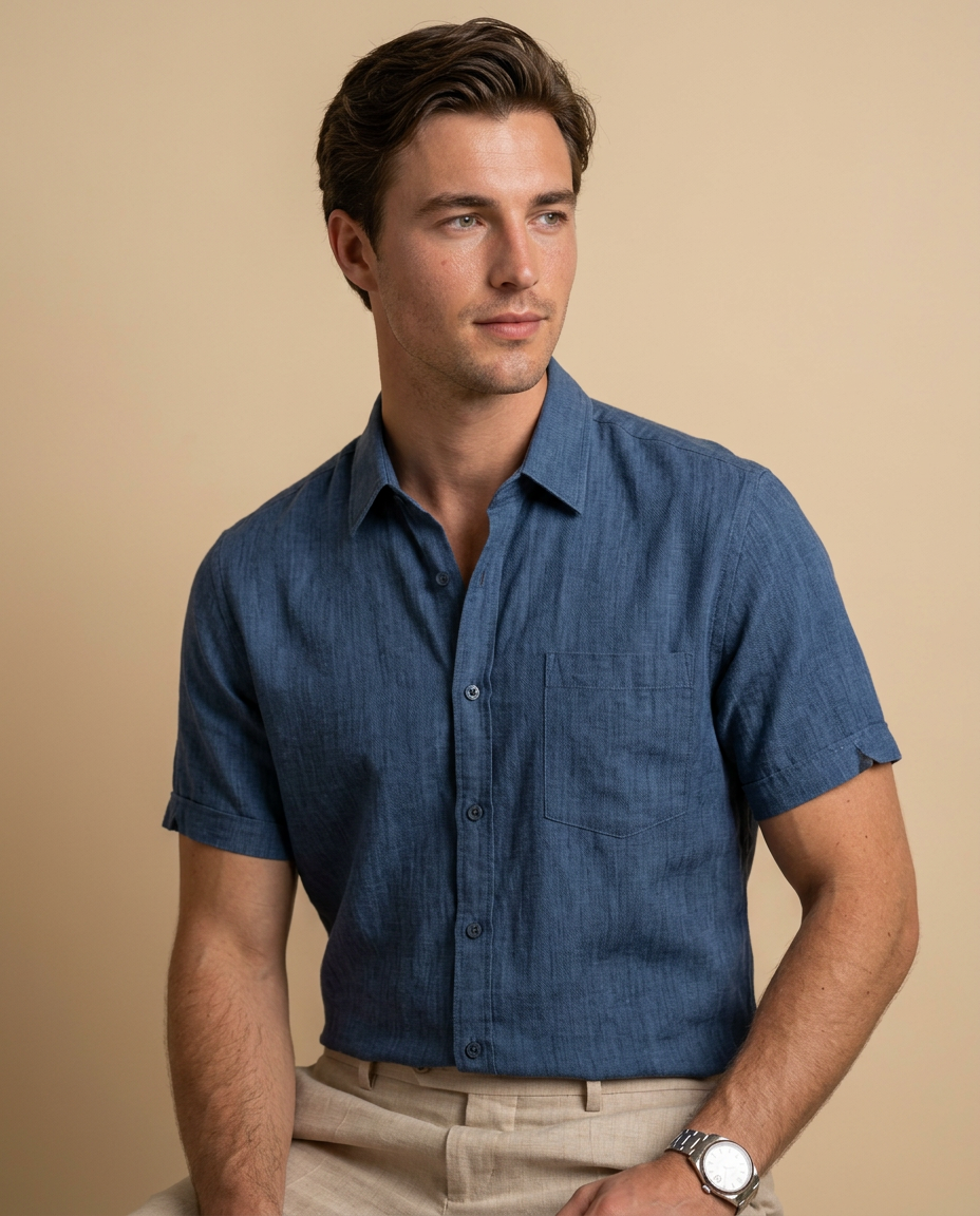 Adrián | Camisa manga corta de algodón y lino