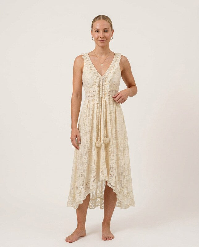 Bianca | Vestido largo de encaje con escote en V