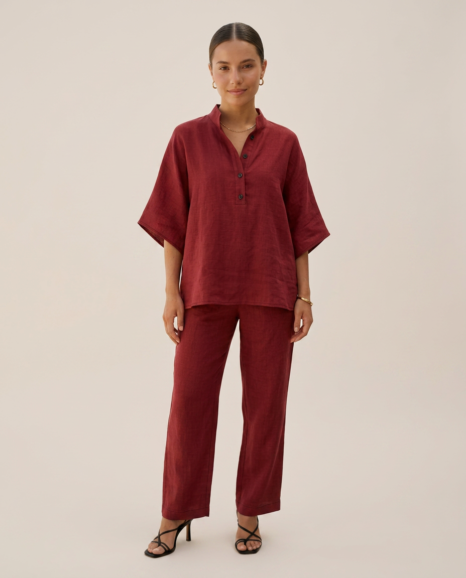Elia | Conjunto de algodón y lino con pantalón ancho
