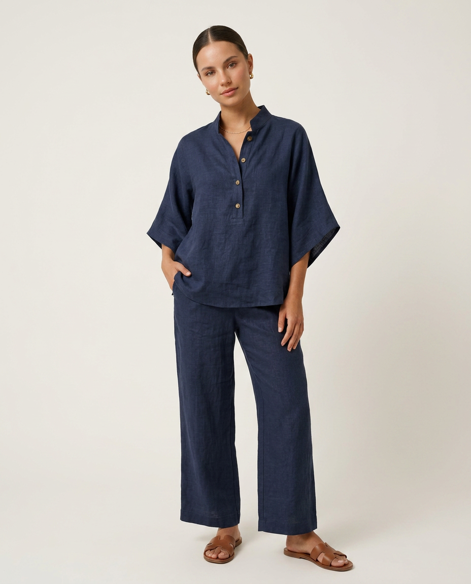Elia | Conjunto de algodón y lino con pantalón ancho