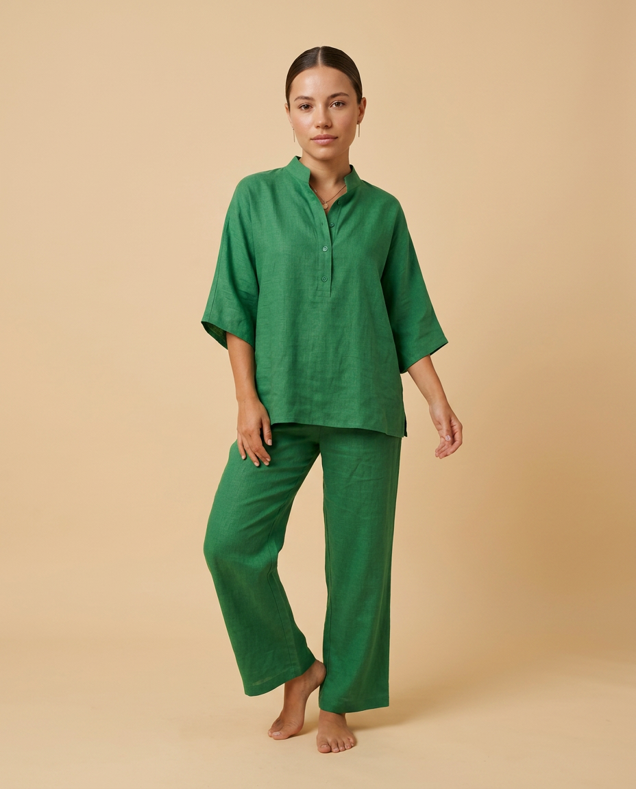 Elia | Conjunto de algodón y lino con pantalón ancho