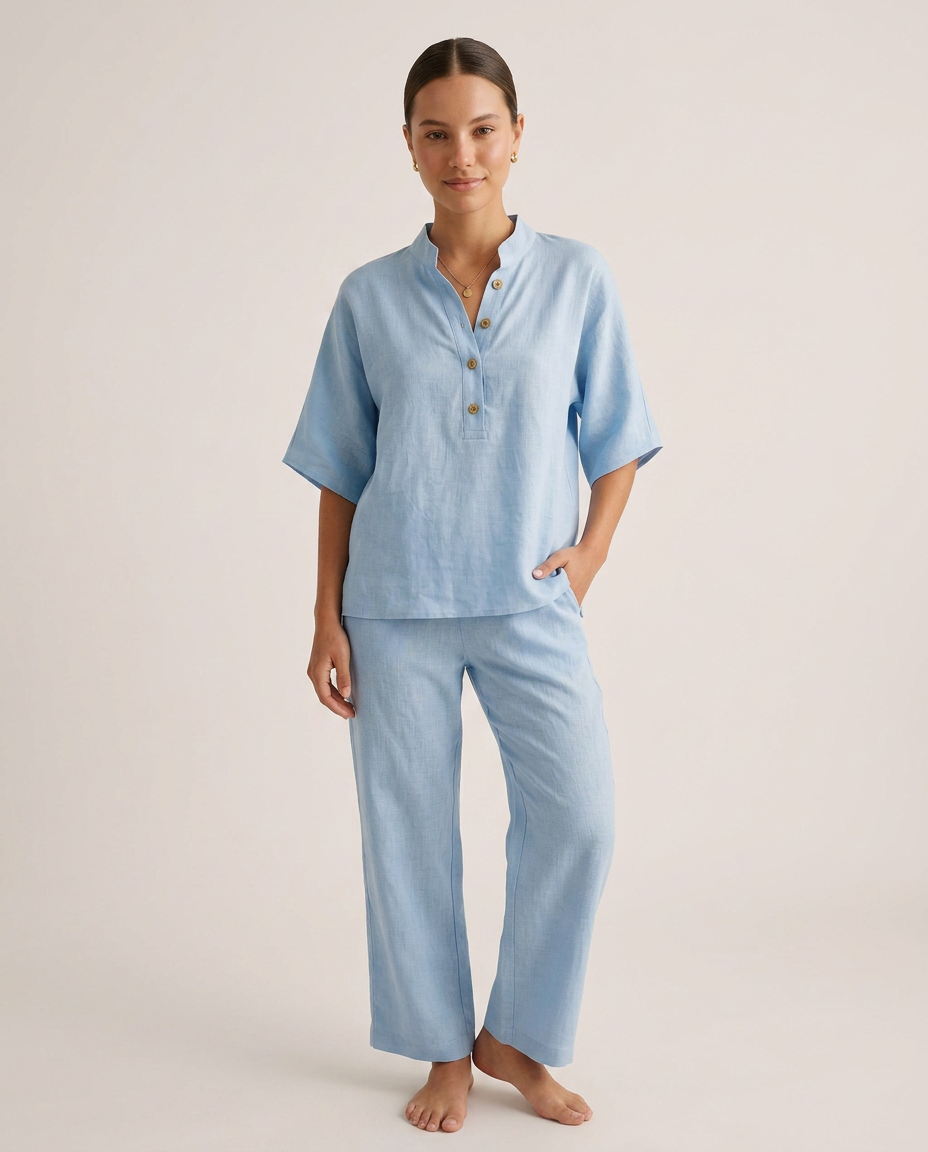 Elia | Conjunto de algodón y lino con pantalón ancho