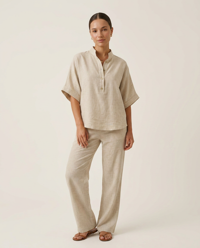 Elia | Conjunto de algodón y lino con pantalón ancho