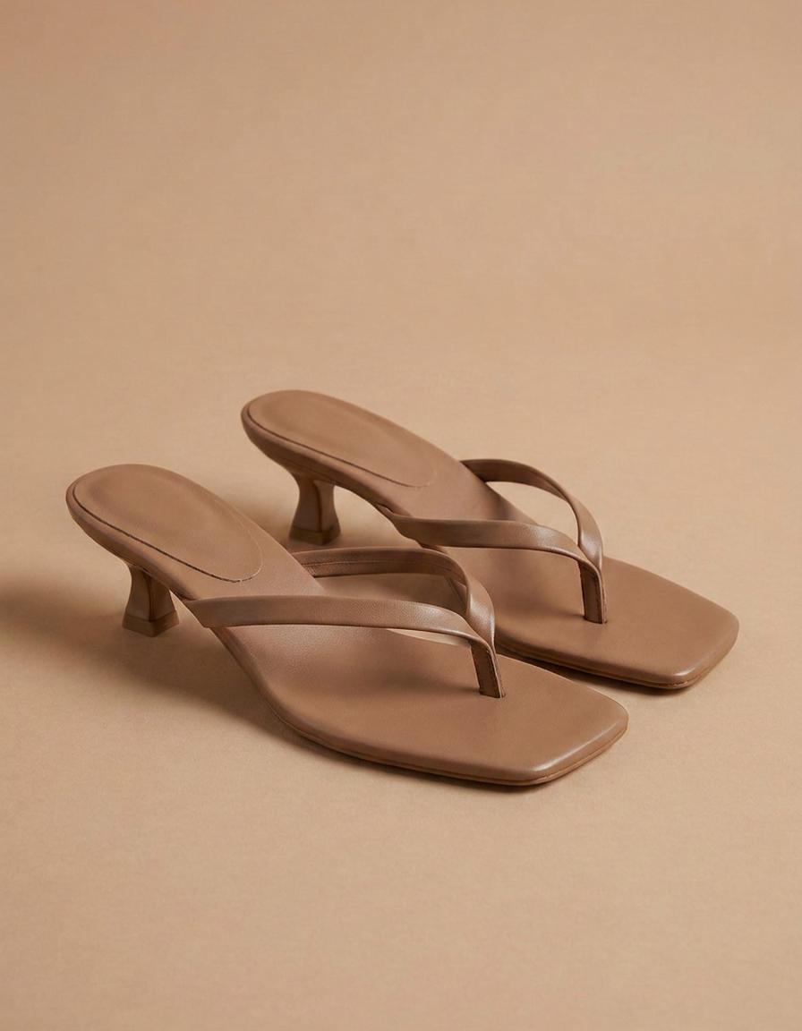 Paloma | Sandalias de dedo con tacón bajo - Albaricoque