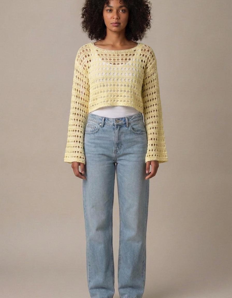 Maite | Top de crochet calado de manga larga - Albaricoque