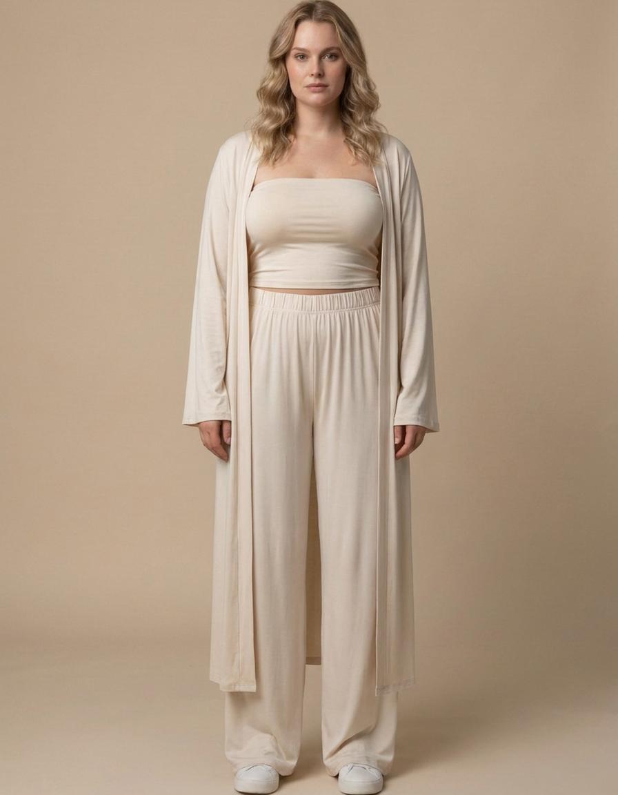 Martina | Conjunto tres piezas top, cárdigan y pantalón - Albaricoque