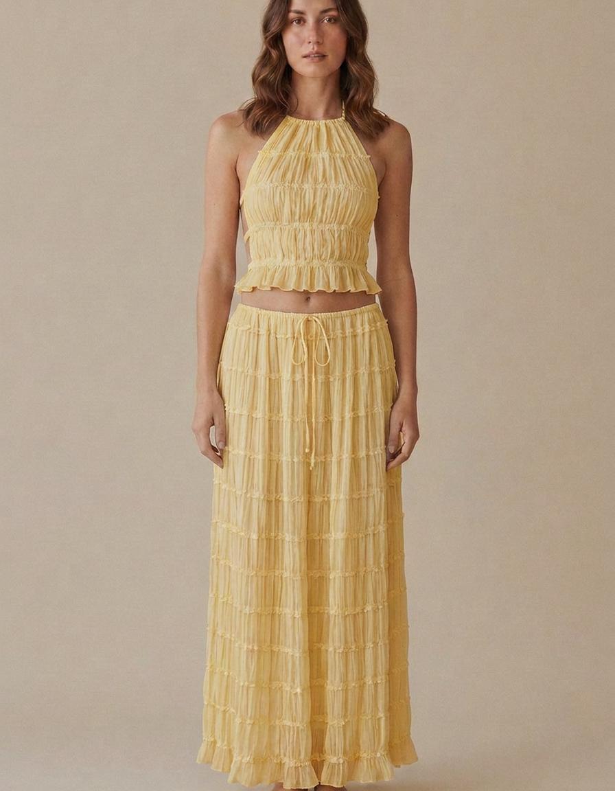 Candela | Conjunto top halter y falda larga - Amarillo