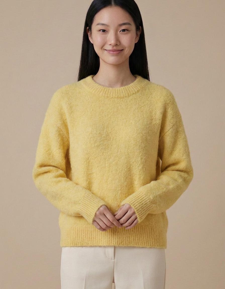 Lola | Jersey de pelo con cuello redondo - Amarillo