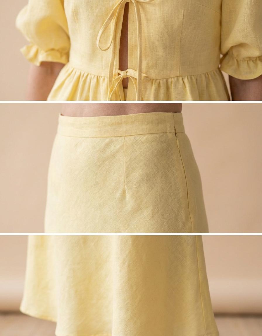 Inés | Conjunto camisa y falda larga de algodón - Amarillo