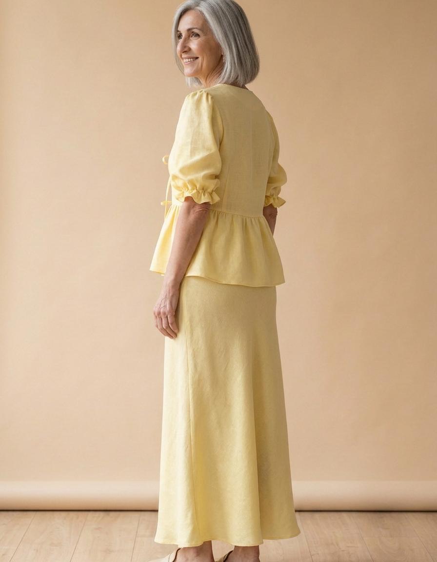 Inés | Conjunto camisa y falda larga de algodón - Amarillo