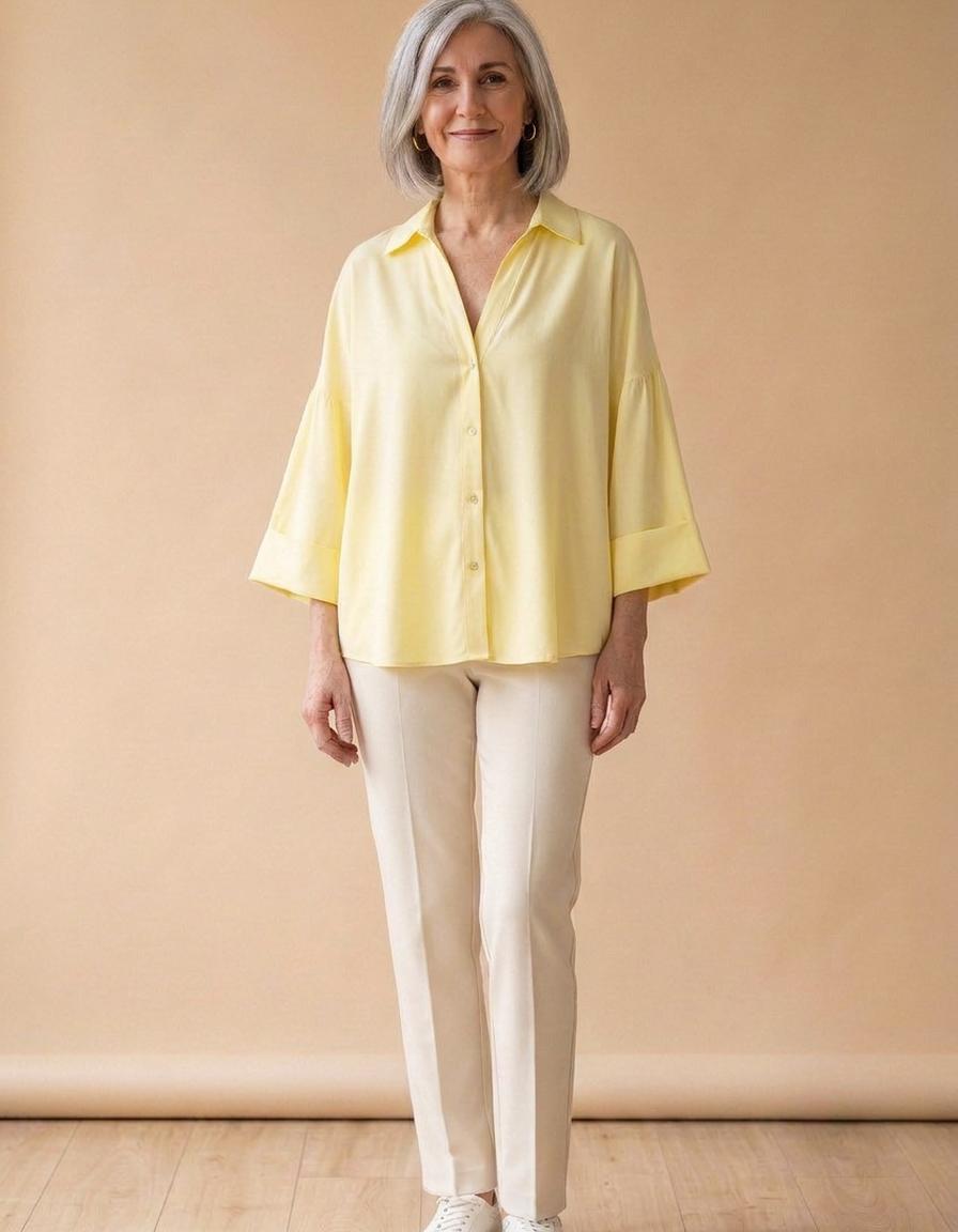 Lali | Camisa amplia de manga francesa - Amarillo pastel