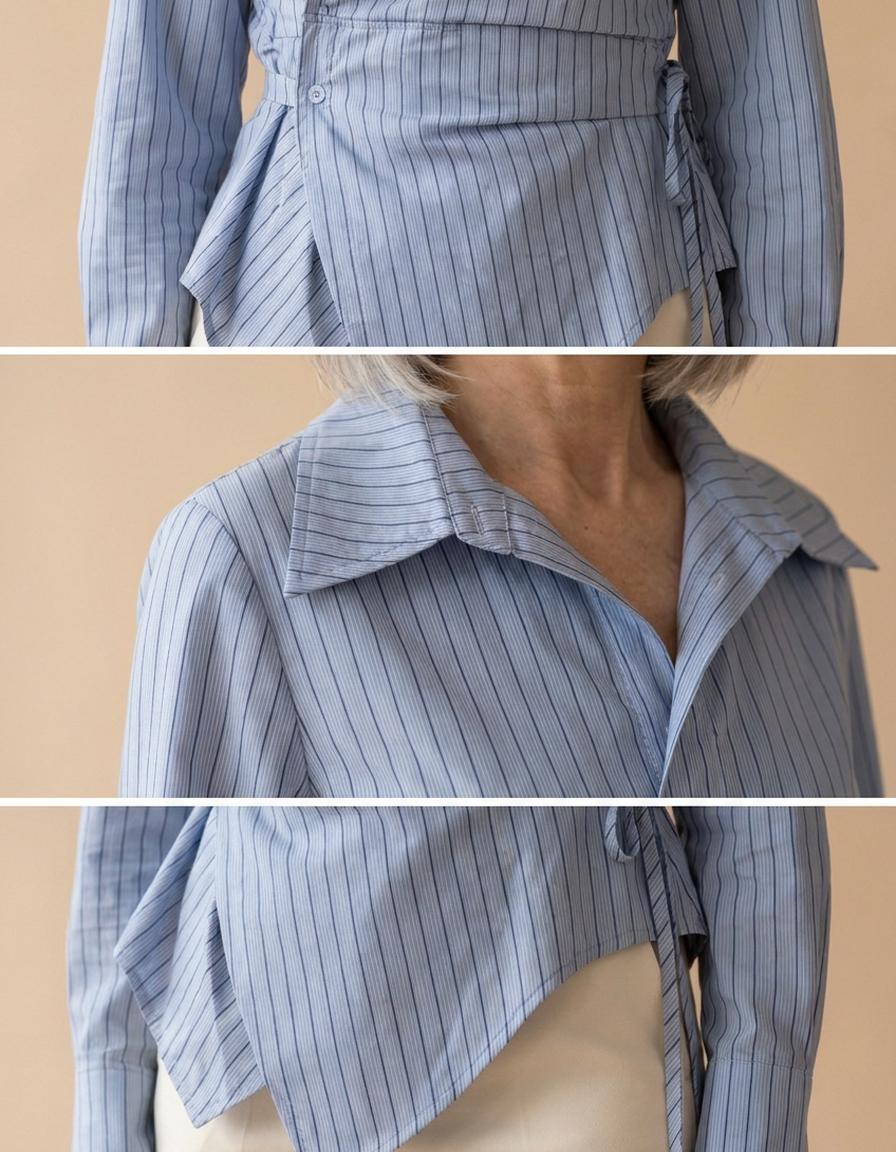 Gloria | Camisa cruzada de rayas entallada - Azul a rayas