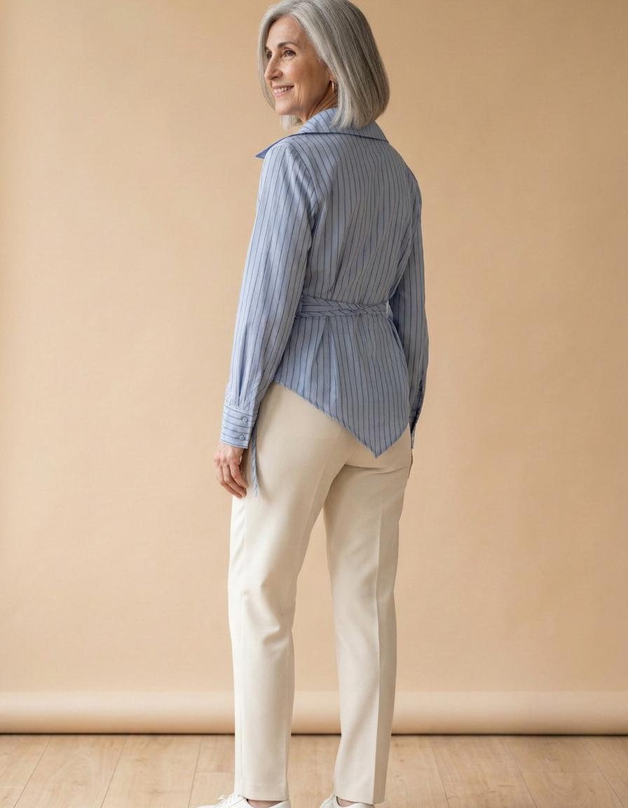 Gloria | Camisa cruzada de rayas entallada - Azul a rayas