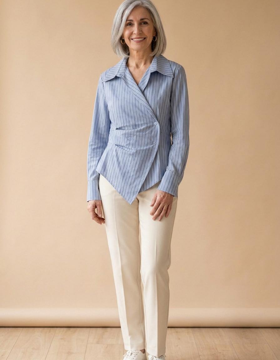 Gloria | Camisa cruzada de rayas entallada - Azul a rayas