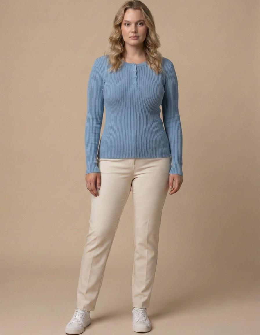 María | Jersey de canalé con botones - Azul