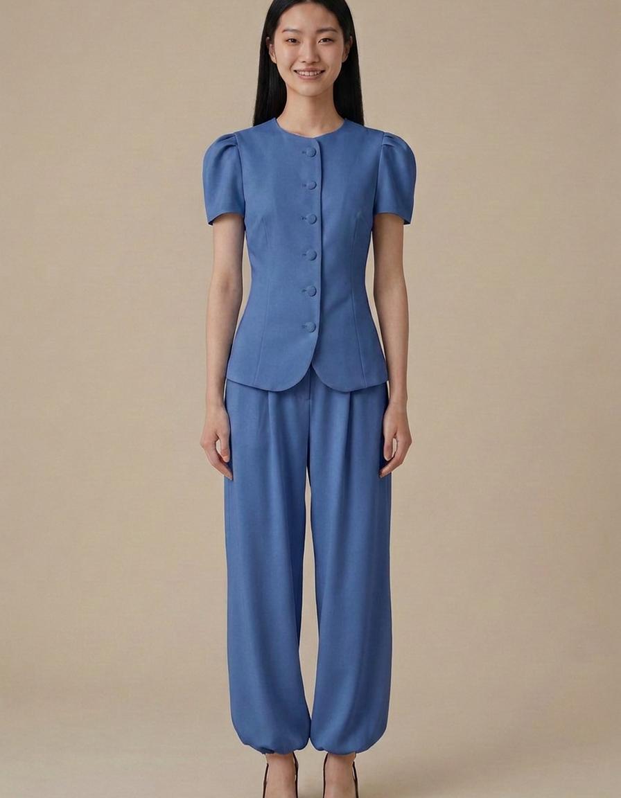Valeria | Conjunto blusa y pantalón ancho - Azul