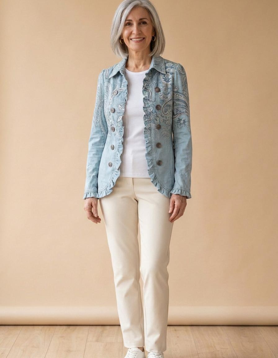 Amalia | Chaqueta con volantes cachemira azul cielo - Azul cielo