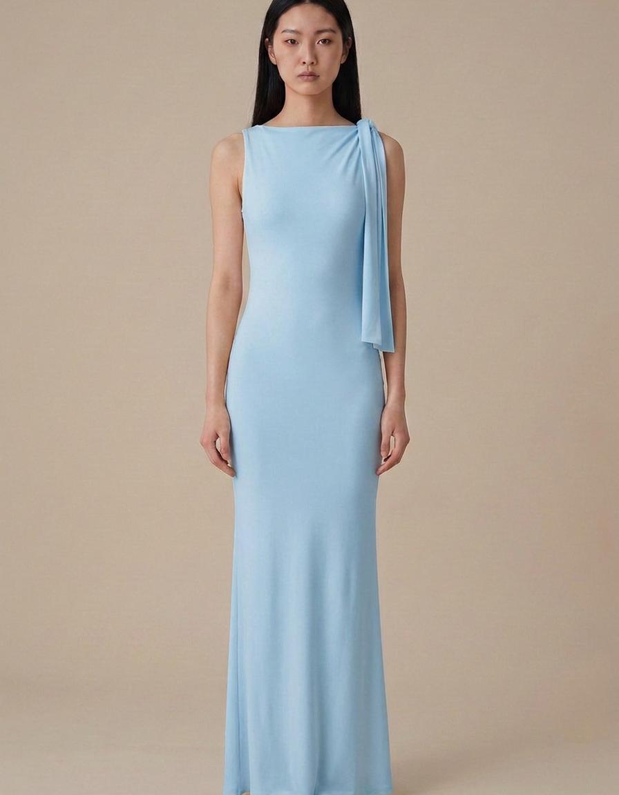 Marina | Vestido largo con detalle al hombro - Azul cielo