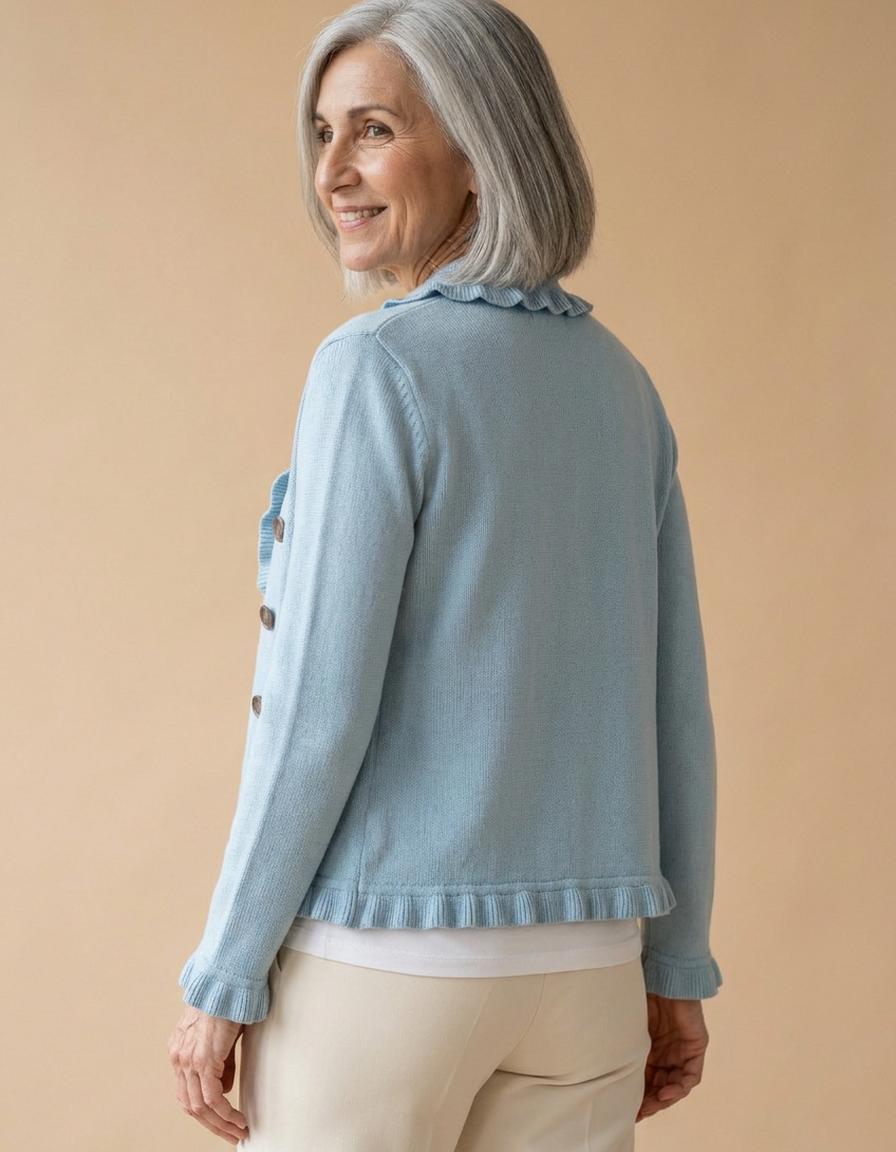 Gabriela | Chaqueta con volantes de punto azul - Azul empolvado