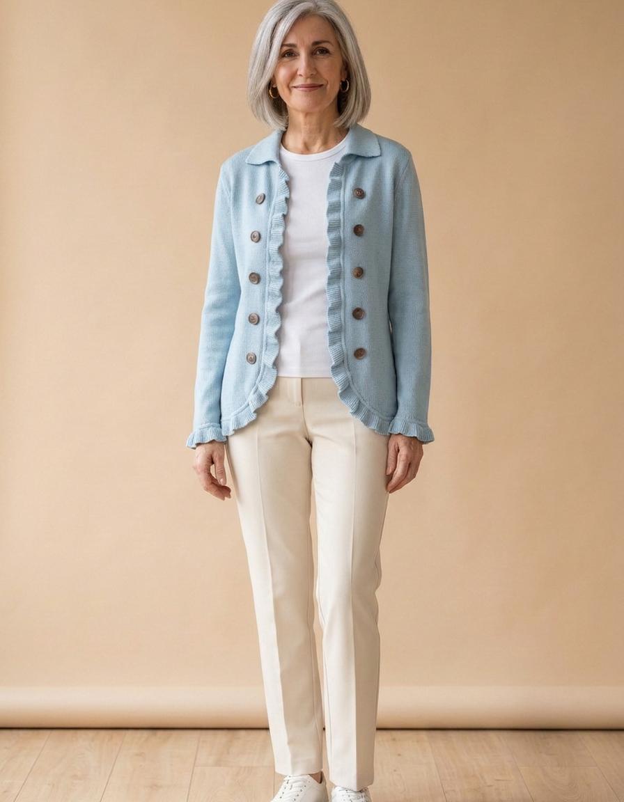 Gabriela | Chaqueta con volantes de punto azul - Azul empolvado