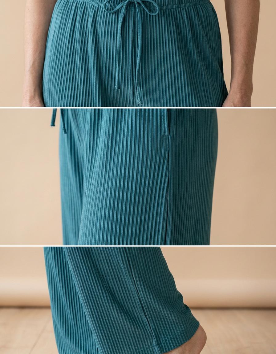 Lucía | Pantalón plisado de pierna ancha - Azul malaquita