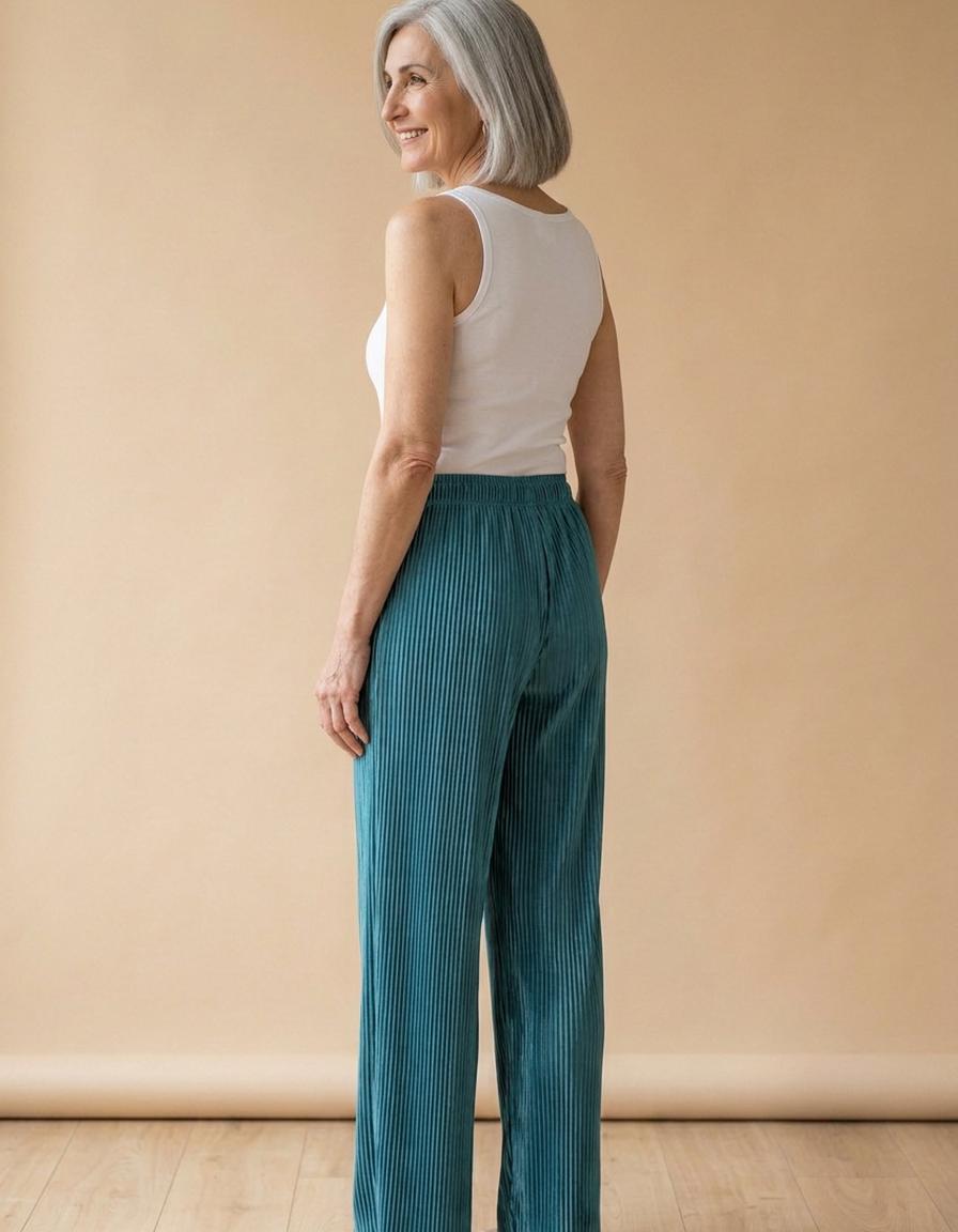 Lucía | Pantalón plisado de pierna ancha - Azul malaquita