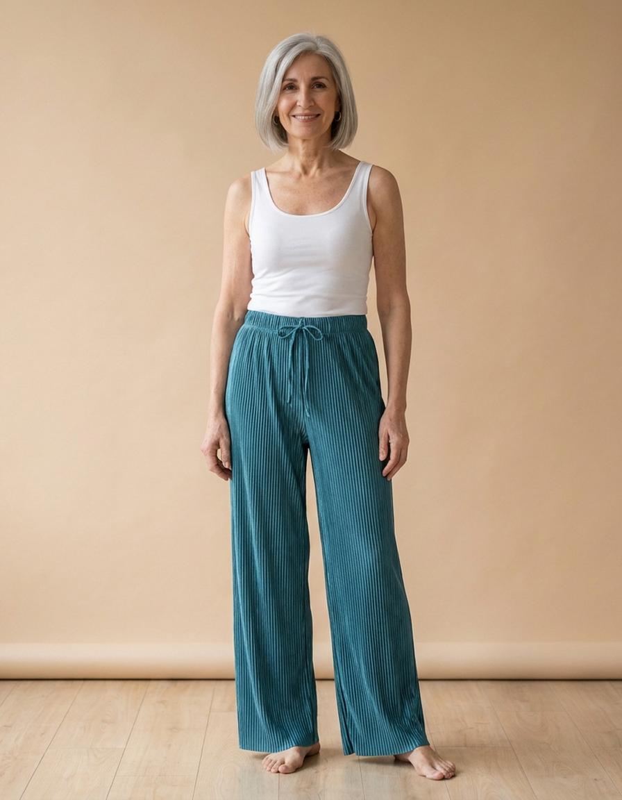 Lucía | Pantalón plisado de pierna ancha - Azul malaquita