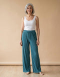 Lucía | Pantalón plisado de pierna ancha - Azul malaquita