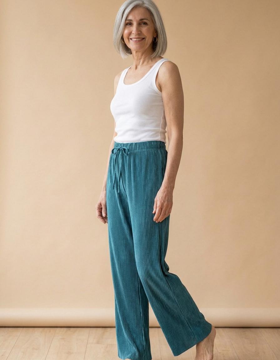 Lucía | Pantalón plisado de pierna ancha - Azul malaquita