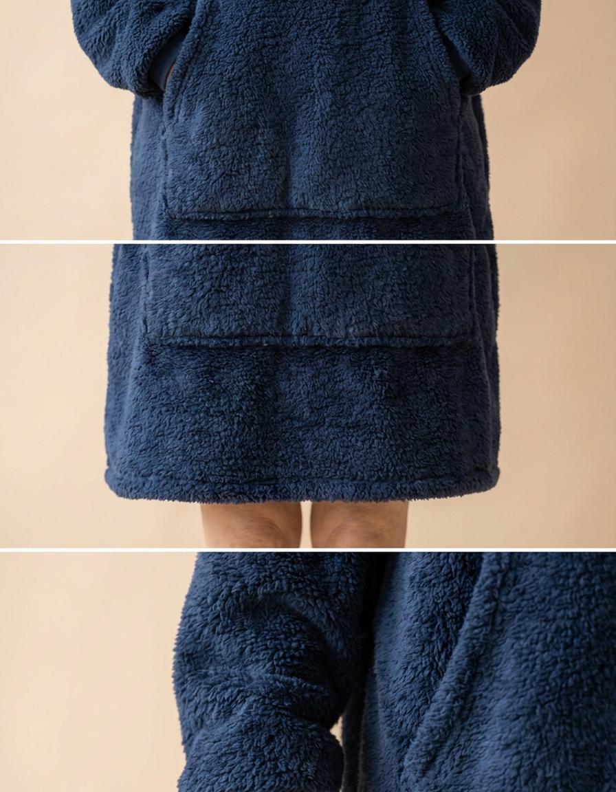 Dolores | Sudadera manta de borreguito con capucha - Azul marino