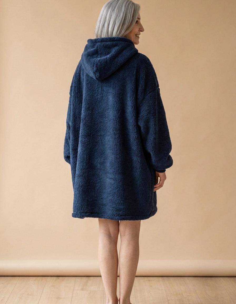 Dolores | Sudadera manta de borreguito con capucha - Azul marino