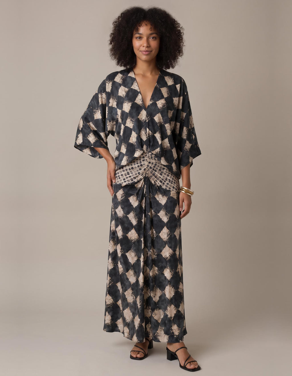 Triana | Vestido largo caftán con estampado mosaico - Azul marino