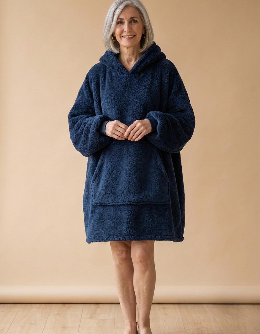 Dolores | Sudadera manta de borreguito con capucha - Azul marino