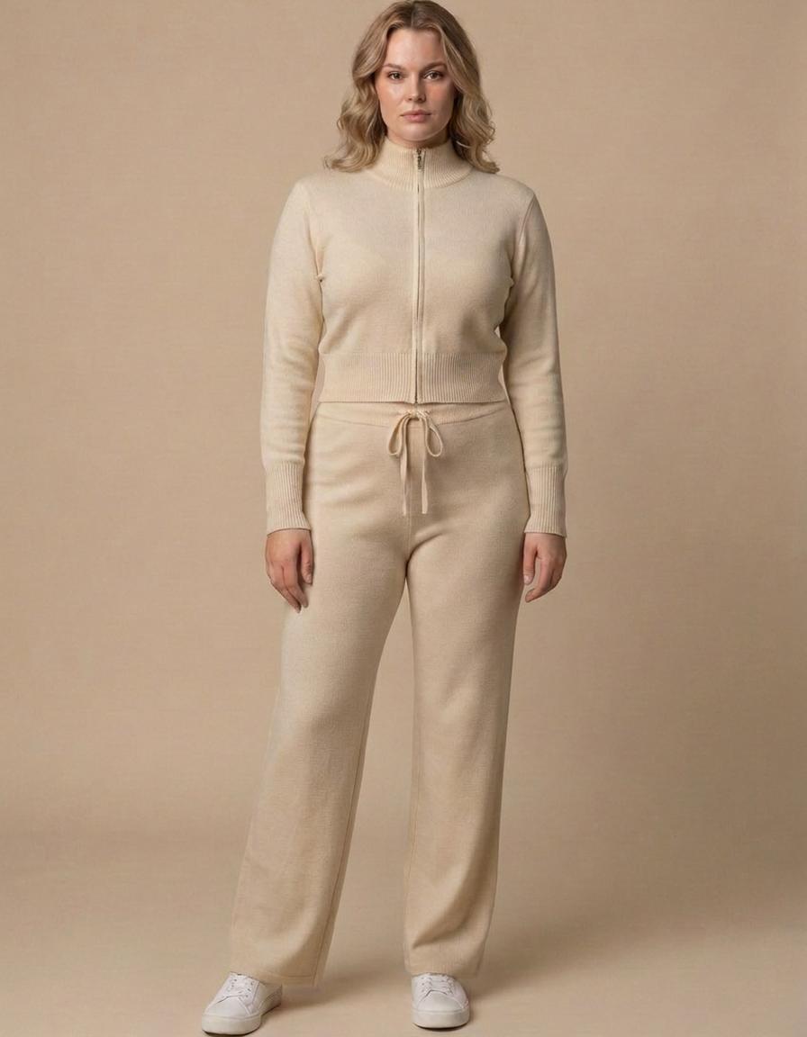Lara | Conjunto de punto cárdigan y pantalón ancho - Beige