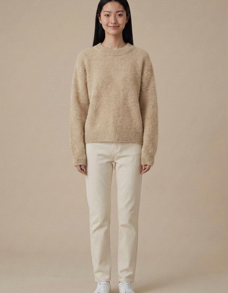 Lola | Jersey de pelo con cuello redondo - Beige