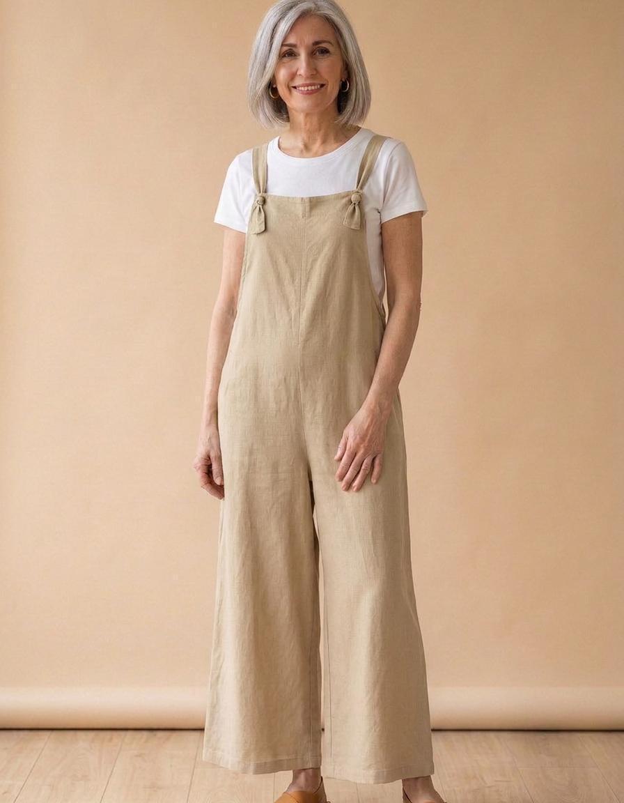 Rita | Peto de lino de pierna ancha - Beige