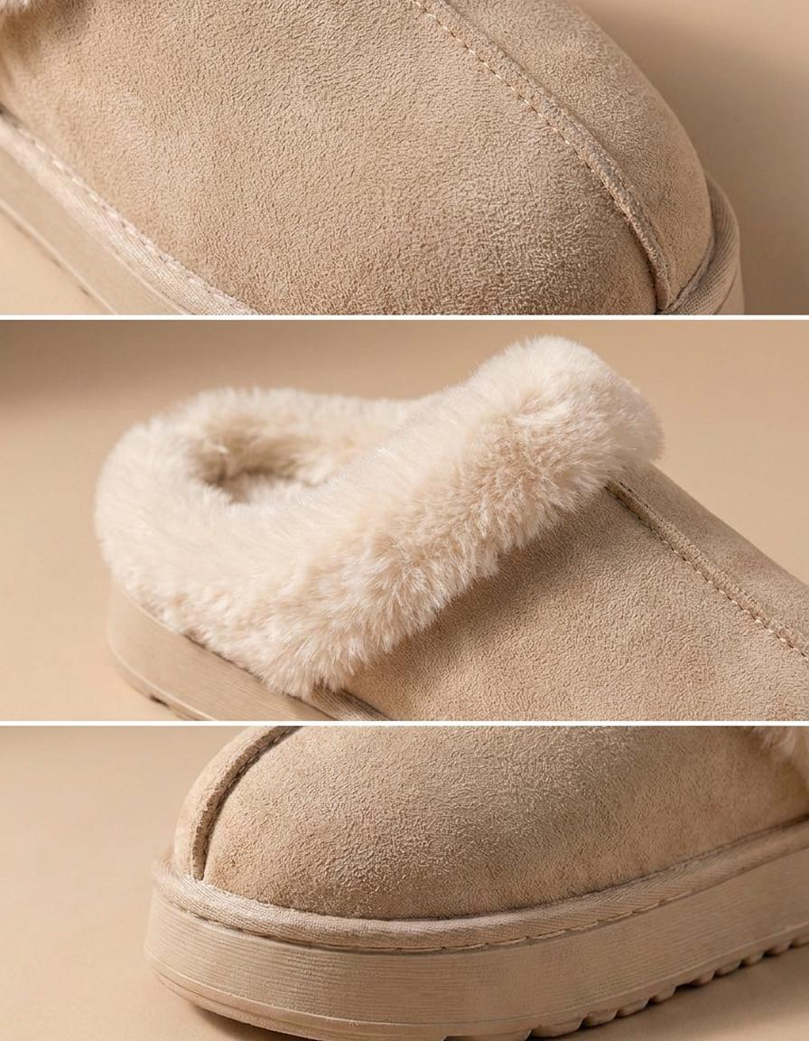 Nuria | Zapatillas de casa de antelina con pelo - Beige