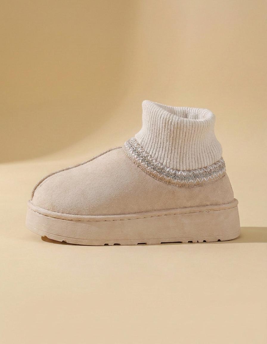 Gema | Botines de antelina con caña de punto - Beige
