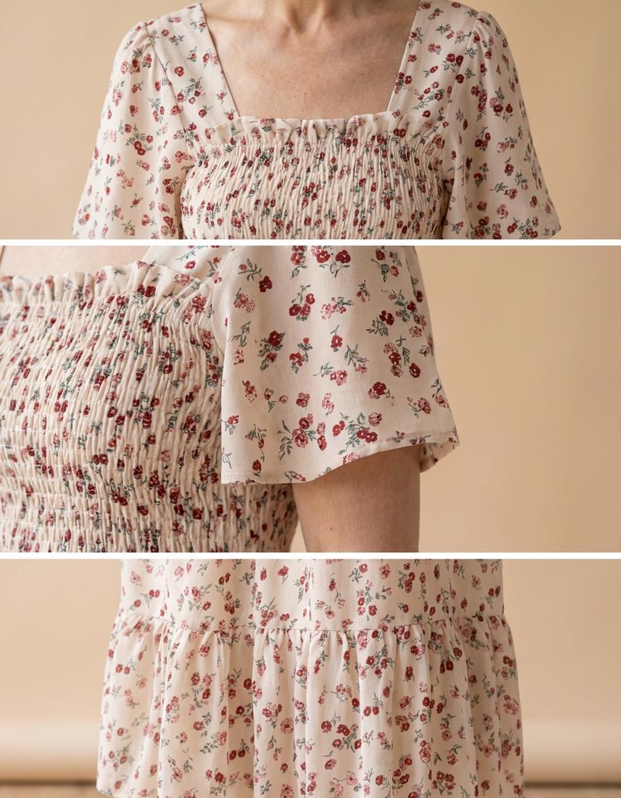 Carmen | Vestido midi de gasa fruncido - Beige