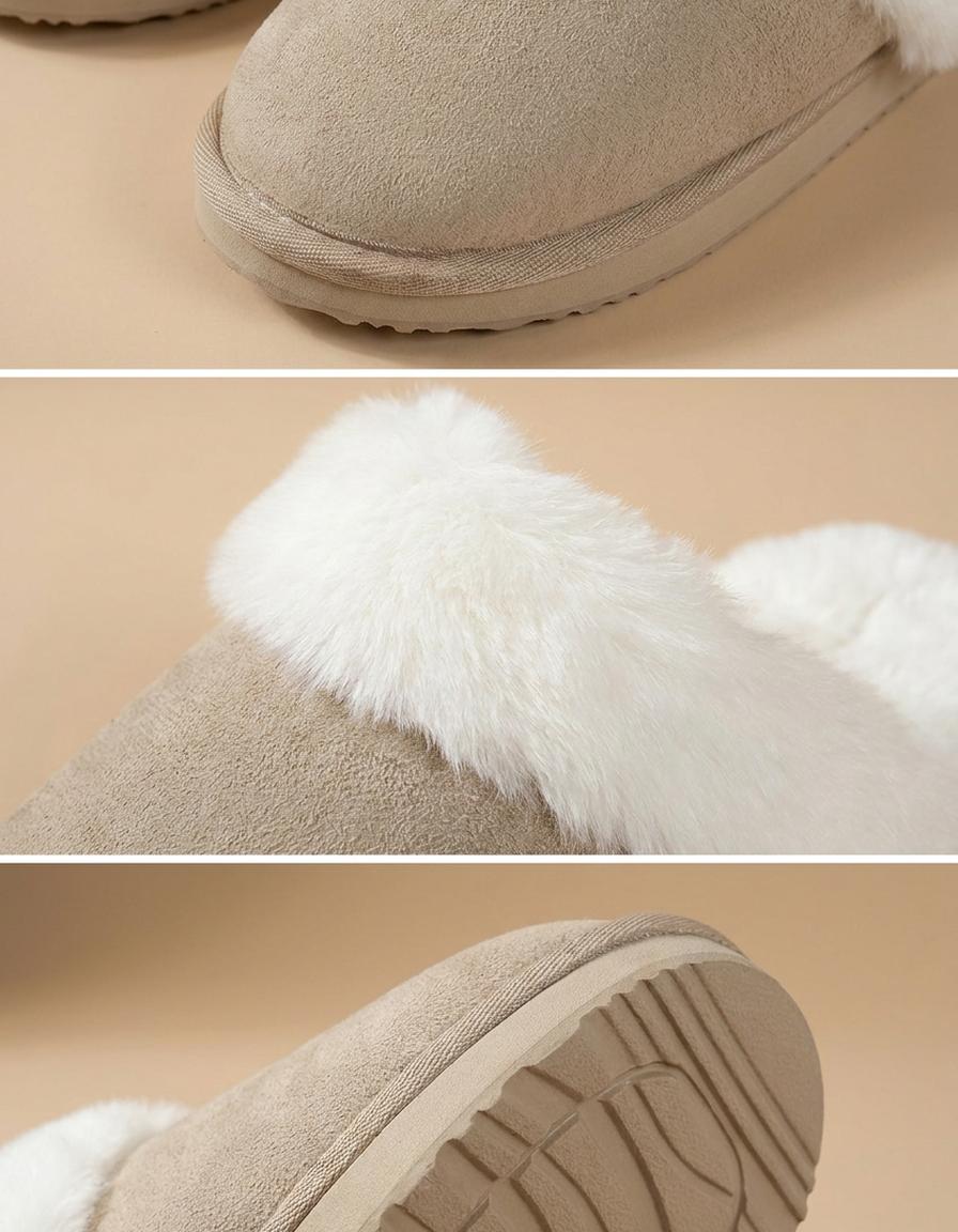 Ángela | Zapatillas de casa de antelina con pelo - Beige