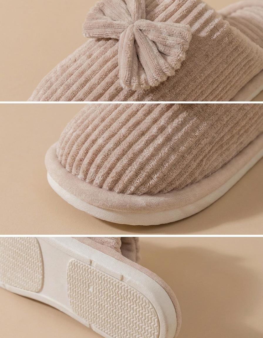 Carla | Zapatillas de casa de pana con lazo - Beige