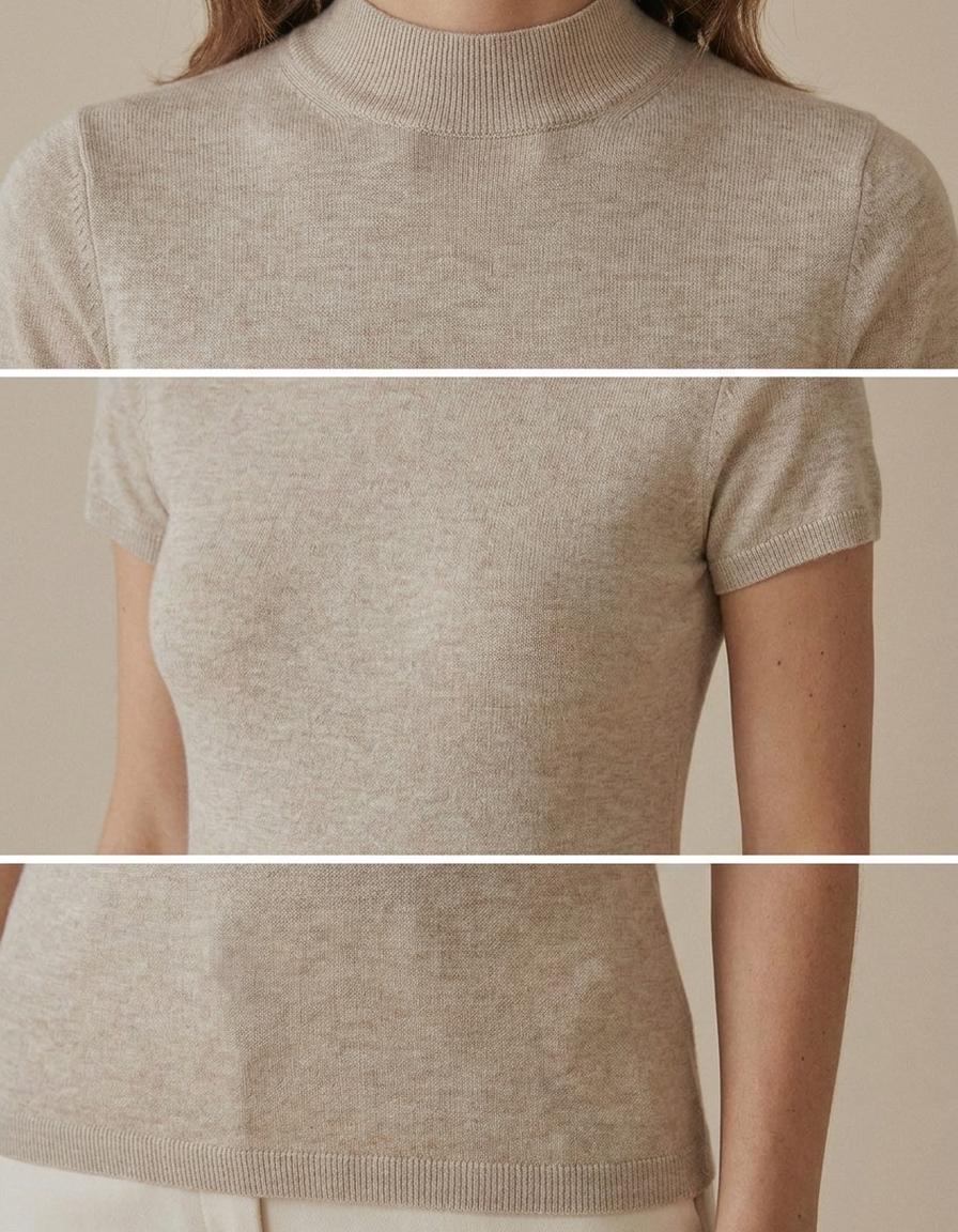 Mar | Top de punto con cuello medio y manga corta - Beige