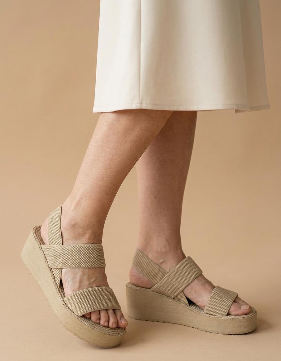 Marisa | Sandalias de plataforma con tiras elásticas - Beige