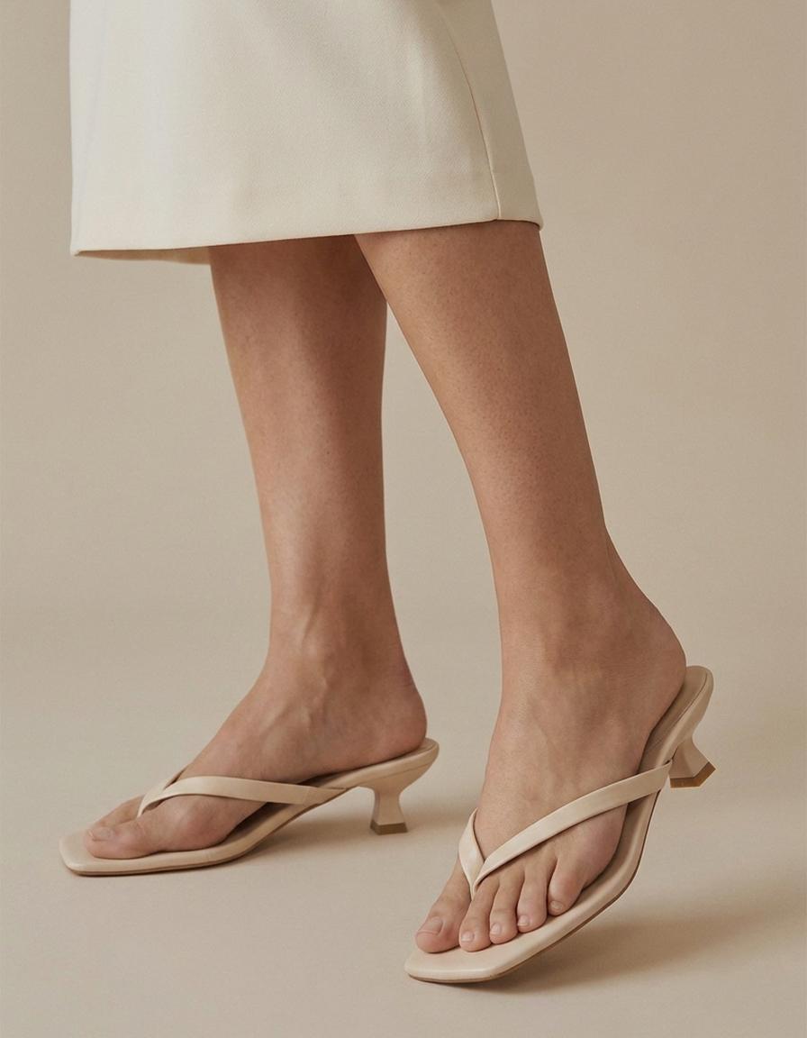 Paloma | Sandalias de dedo con tacón bajo - Beige